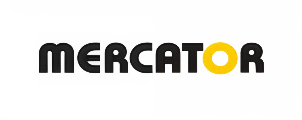 Black Mercator brand logo featuring a bold yellow circular letter O on a plain white background