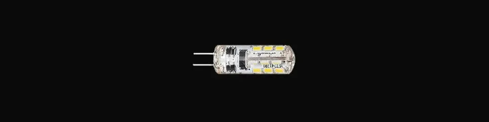 Small cylindrical G4 globe with a clear glass casing and visible internal LED filaments on a black background