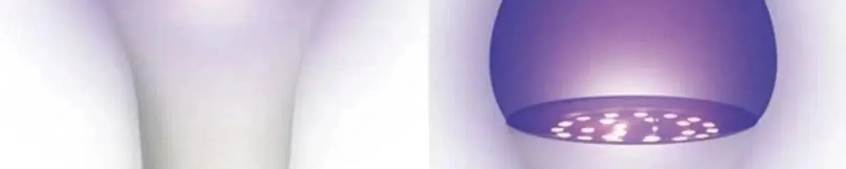 Round purple UV globe featuring a circular array of bright internal light points against a soft white background