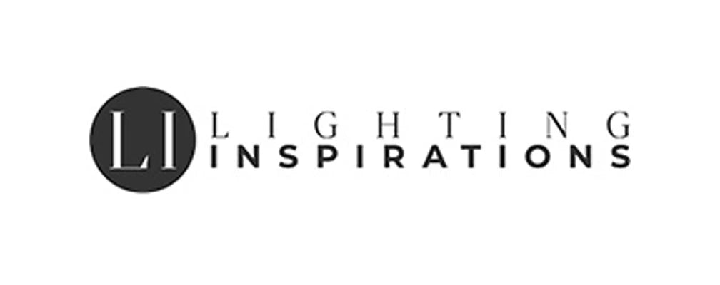 Black and white logo featuring the text Lighting Inspirations next to a circular icon with the letters LI