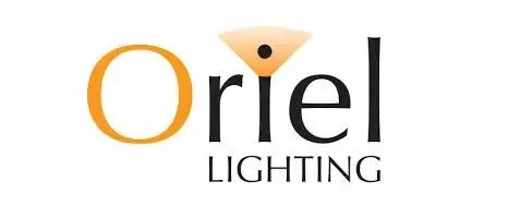 Oriel Lighting brand logo featuring a large orange letter O and a stylised orange light icon above the text