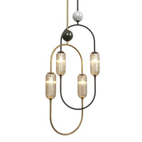 Clip LED Pendant Light 2Lt in Aged Gold/Green Marble, Matt Black/White Marble or Satin Nickel/Black Marble
