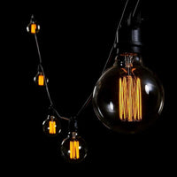 Black 10 or 20 Meter Festoon Lighting 25w Round G125 Carbon Filament Globes included