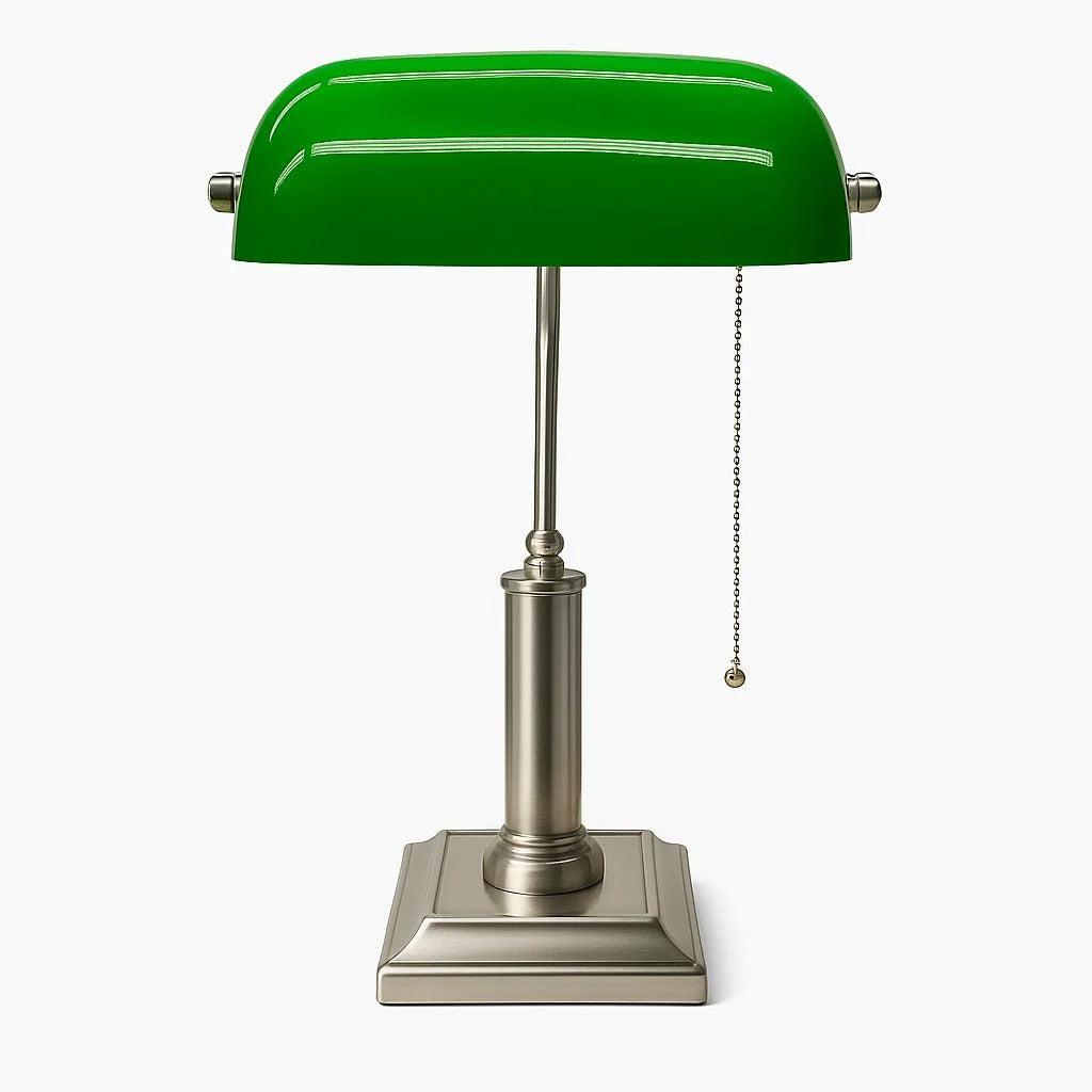 Bankers Lamp Glass Green Shade in Chrome Base LuxBank-CH