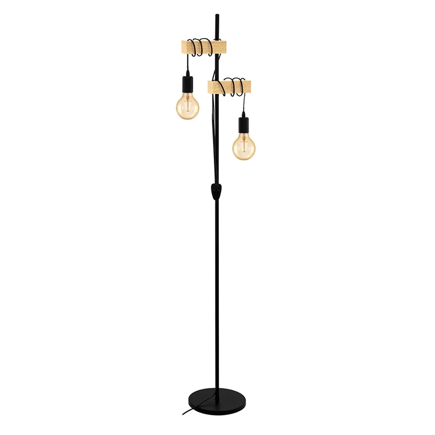 Townshend Scandustrial Floor Lamp 2Lt in Black and Timber-32919N-The Lighting Outlet-product-view