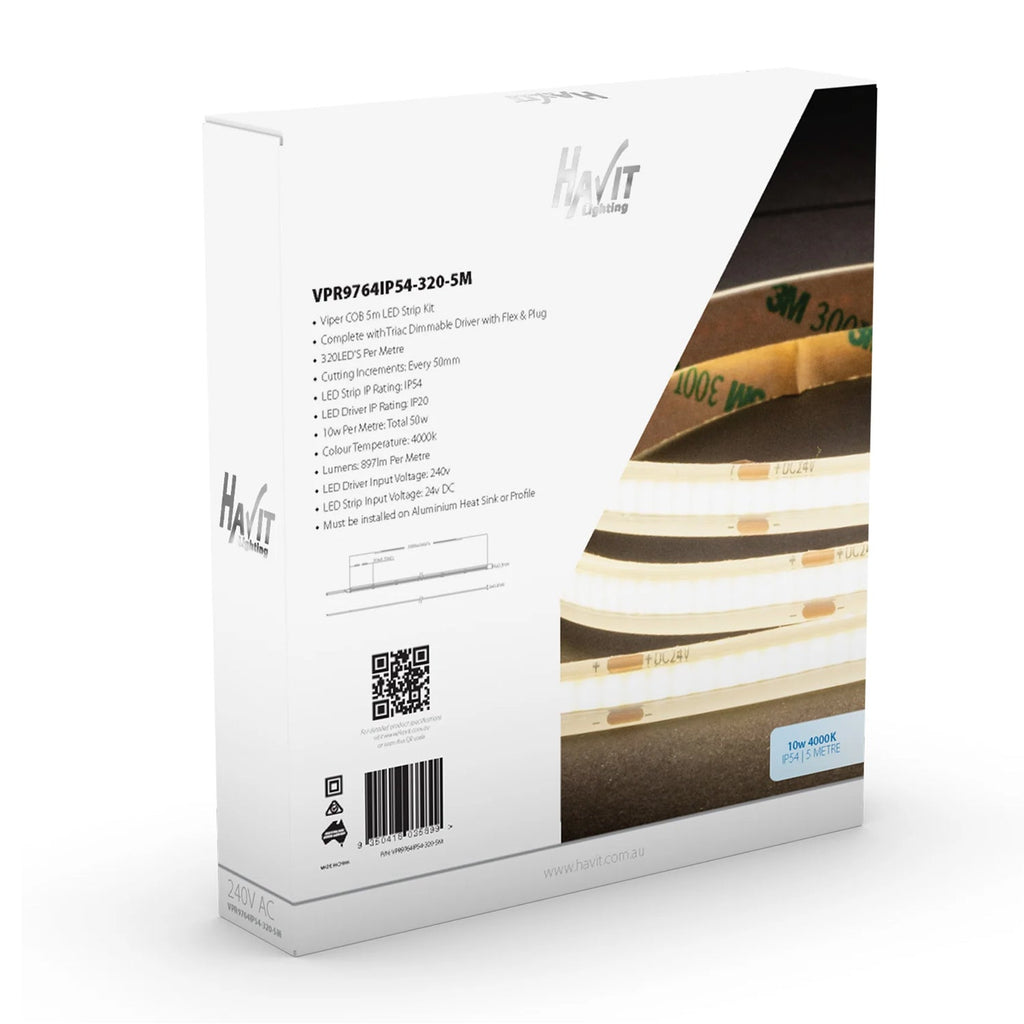 Viper COB LED Strip Kit 10w Per Metre 5m 3k, 4k, 5k Havit Lighting - V ...