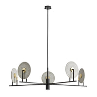 Erto Pendant Light 5lt in Matt Black and Matt Brass w/ Ceramic, Metal, Striped Metal, Glass or Alabaster Disc