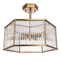 Hexad Flush Mount Ceiling Light 4Lt in Antique Brass