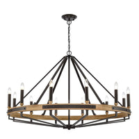 Funale Pendant Light 12Lt in Natural Wood/Oil Rubbed Bronze or Oak Wood/Satin Brass