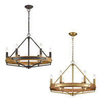 Funale Pendant Light 6Lt in Natural Wood/Oil Rubbed Bronze or Oak Wood/Satin Brass