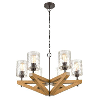 Votif 6Lt Pendant Light in Candelabra Oak Wood and Oil Rubbed Bronze