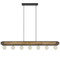 Layham 7Lt Pendant Light in Black and Rustic Wood