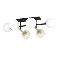 Paz Ceiling Light 6 Light - Black and Brushed Brass / Opal Glass