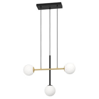 Paz Pendant Light 3 Light - Black and Brushed Brass / Opal Glass
