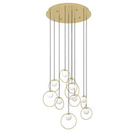 Portocolom Round LED Pendant Light 10Lt or 17Lt in Brass/Gold and Matt-Opal Glass