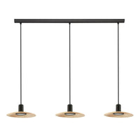 Mayazes 3Lt LED Pendant Light in Black/Natural Wood