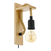 Rampside Rope and Wooden Indoor Wall Light in Black, Brown