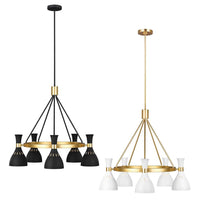 Joan Chandelier 5Lt Midnight Black/Burnished Brass, Matt White/Burnished Brass
