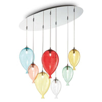 Clown Pendant Light 7Lt Chrome/Multicolour Glass