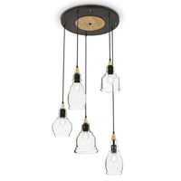 Gretel Pendant Light 5Lt in Black / Clear Glass