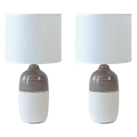 Eva Elegant Ribbed, Ceramic Table Lamp (Set of 2) - White/Grey, Linen Shade, 385mm High, PL0239