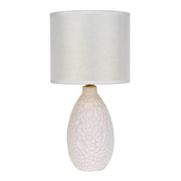Ella Classic Geo Ceramic Table Lamp - White, Linen Shade, 370mm High, PL0199