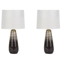 Sarah Charming, Ceramic Table Lamp (Set of 2) - Brown, White Linen Shade, 320mm High, PL0234