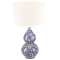 Chloe Oriental Ceramic Table Lamp - Blue and White, Linen Shade, 640mm High, PL0064