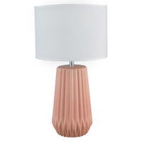 Scarlett Retro Charm, Ceramic Table Lamp - Pink Base, Linen Shade Lamp, 460m High, PL0133