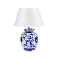 Maya Oriental Ceramic Table Lamp - Blue and White, Fabric Shade, 300mm High, PL0083