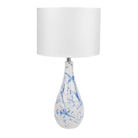 Riley Classic Tear-Drop Ceramic Table Lamp - White with Blue Accents, Fabric Shade, 250mm High, PL0085
