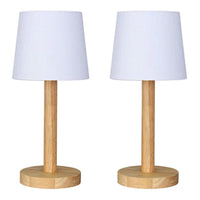 Serenity Charming, Rubberwood Table Lamp (Set of 2) - Timber, White Fabric Shade, 340mm High, PL0226