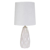 Paisley Sophisticated Geo Ceramic Table Lamp - White, Linen Shade, 550mm High, PL0200