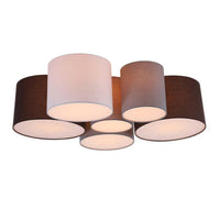 Nova Elegant Fabric Ceiling Light - White, Grey, and Brown, 6 Lights PL0223