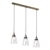 Katherine 3 Light Antique Brass and Glass Industrial Pendant Light - PL0154