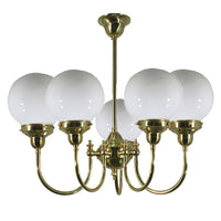 Luke Pendant Light 5Lt in Brass with Sphere Opal Glass