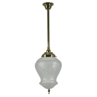 Cambridge Rod Pendant Light in Brass and Frost Etched Glass