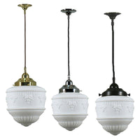Senator 8" Cloth Cord Pendant Light in Brass, Chrome, Patina Black with Opal Matt Glass