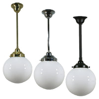 Sphere 8" Rod Pendant Light in Brass, Chrome, Patina Black with Opal Glass