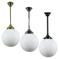 Sphere 10" Rod Pendant Light in Brass, Chrome, Patina Black with Opal Glass