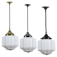 St Kilda 8" Cloth Cord Pendant Light in Brass, Chrome, Patina Black with Opal Matt Glass