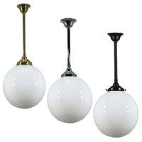 Sphere 12" Rod Pendant Light in Brass, Chrome, Patina Black with Opal Glass