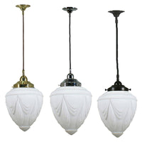 Empire 8" Cloth Cord Pendant Light in Brass, Chrome, Patina Black with Opal Matt Glass