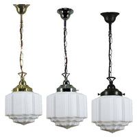 St Kilda 8" Chain Pendant Light in Brass, Chrome, Patina Black with Opal Matt Glass