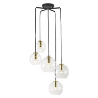 Reno.5 Pendant Light 5Lt in Black/Clear Glass