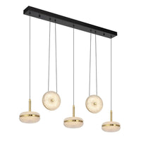 Govan Bar LED Pendant Light 5Lt in Antique Gold