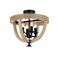 Hosley Close to Ceiling Pendant Light 4Lt in Black and Oak