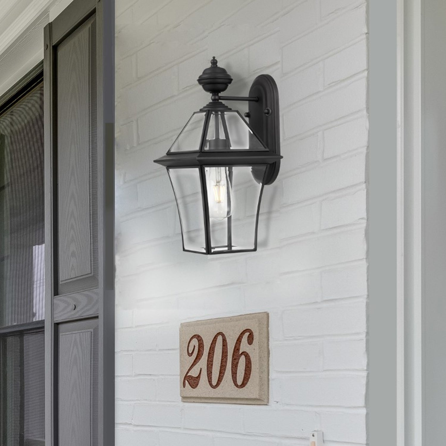 Rye Exterior Wall Light Small or Large in Antique Brass/Black