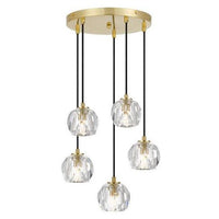 Zaha LED Pendant Light 5Lt w/ Crystal Glass in Antique Gold or Chrome