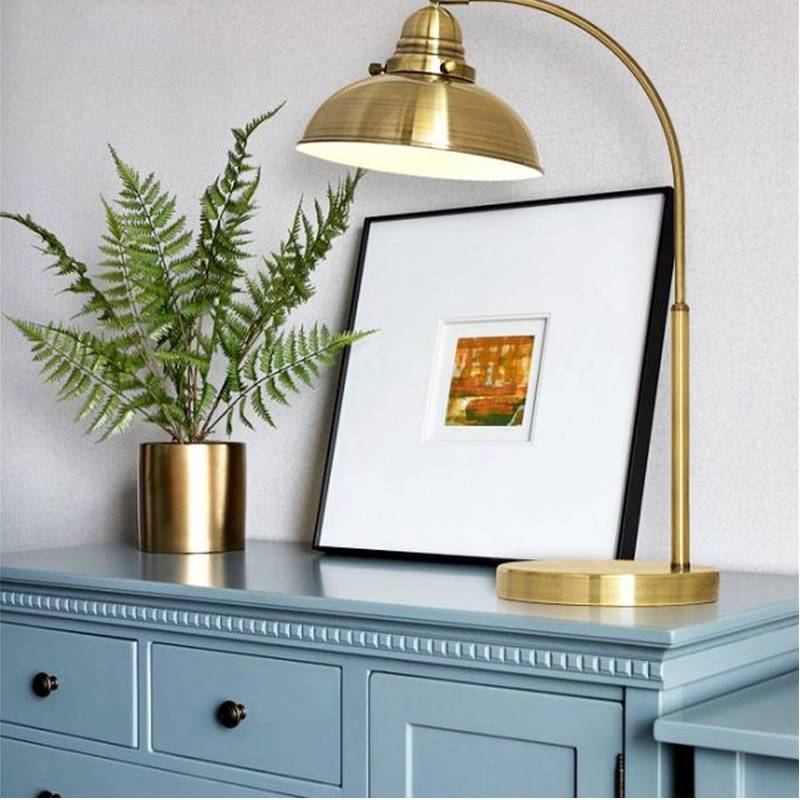 Vintage IKEA Brass Lamps Green Glass Shade Scandinavian Table Lamp